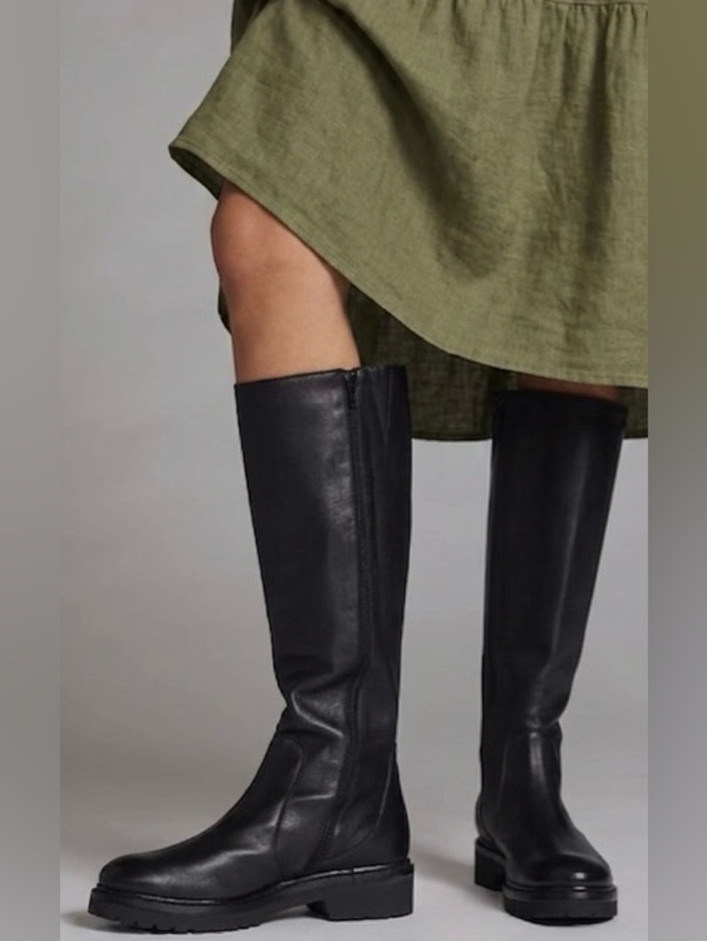 Anthropologie Black Leather Classic Knee-High Boots